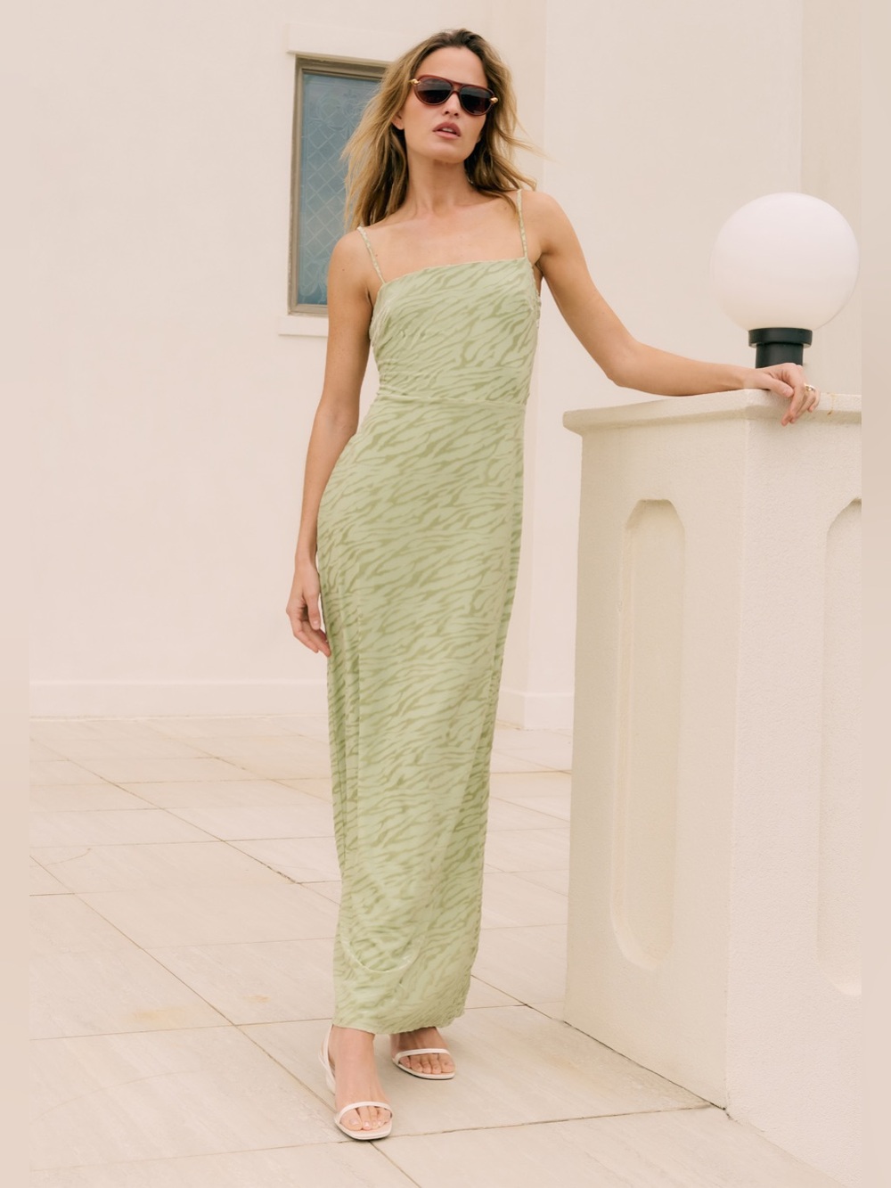 Few Moda Selena Silk Dress Green Zebra Velvet Maxi Dress Size 6 NWT